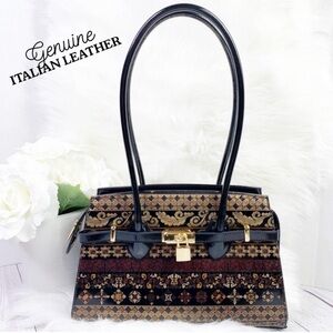 TALJA Embossed Genuine Italian Leather Handbag Shoulder Purse